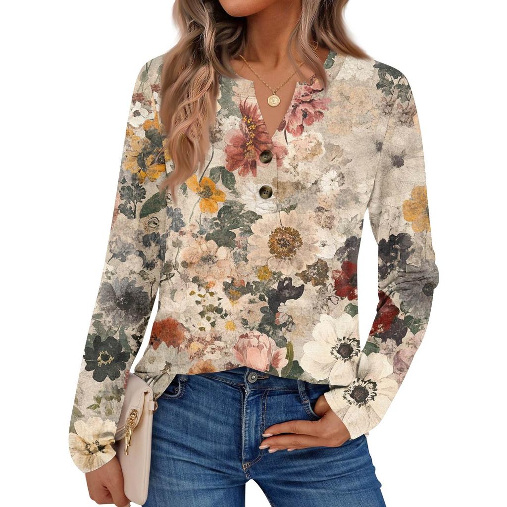 Women's Printed Long Sleeve Shirts Elegant Casual Tops Trendy Shirts Tops