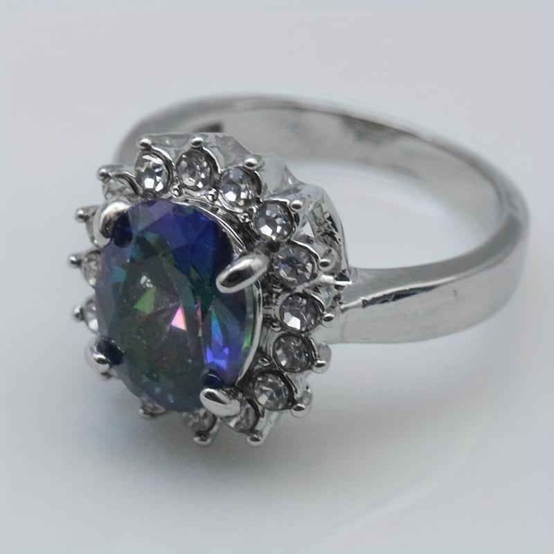 Exaggerated Ring Inlaid Large Gemstone Reflecting Colorful Lights Match Daily Outfits Stunning Party Accessory