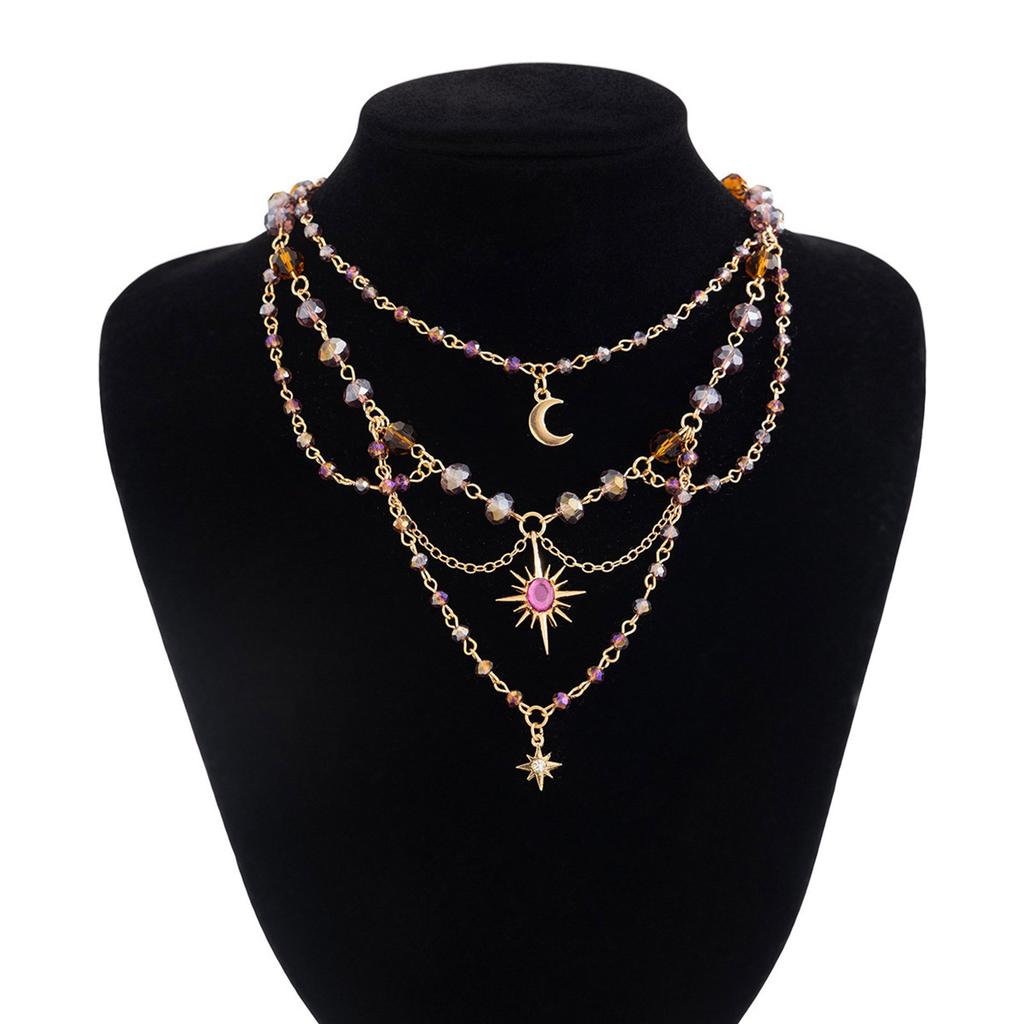 Snygg oregelbunden månpendelhalsband med tofsar Justerbar längd Choker Flerlagershalsband för trendiga kvinnor