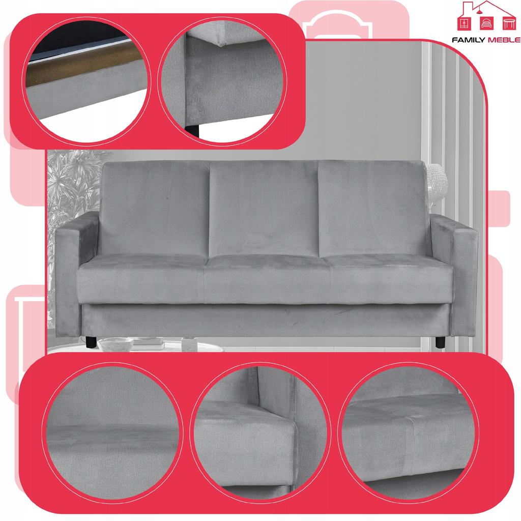 Kanapa sofa Alicja rozkładana wersalka spania bonell łóżko Family meble szara