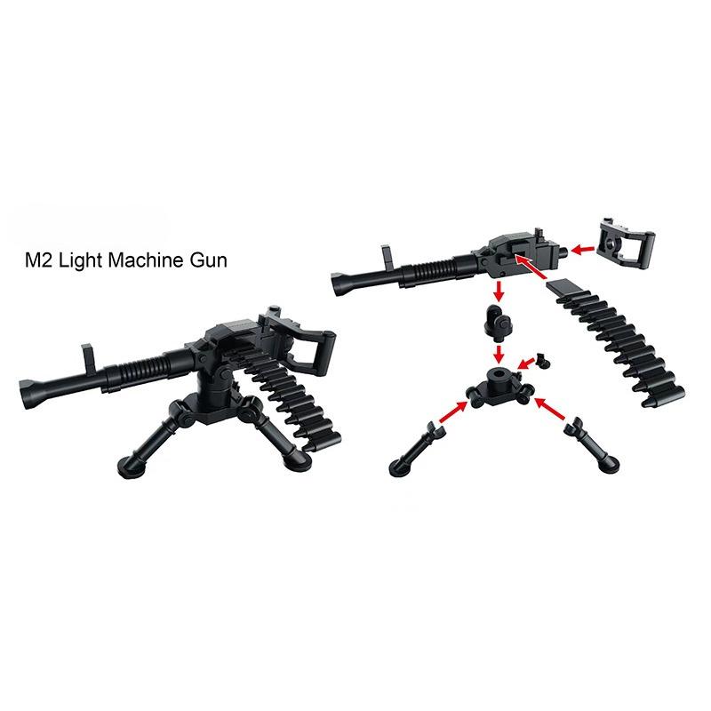 M2 Lett Maskingevær Med Kulekjede Militært Utstyr Svart Maskingevær Byggekloss Våpentilbehør Byggeklossutstyr