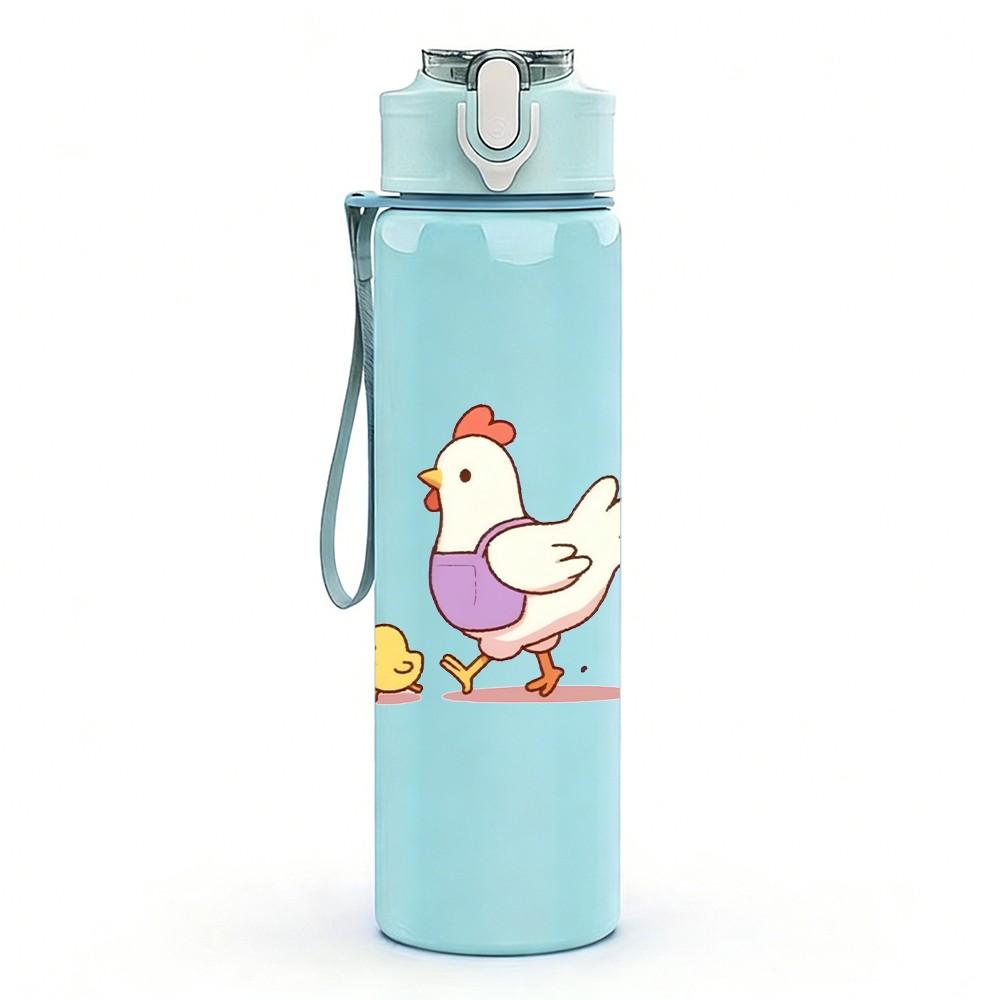 1PC Hen And Baby Chicks Cartoon Print 750ml Color Plastic Sports Water Bottle Leakproof Flip Straw Lid Suitable for Sports Office Home Use