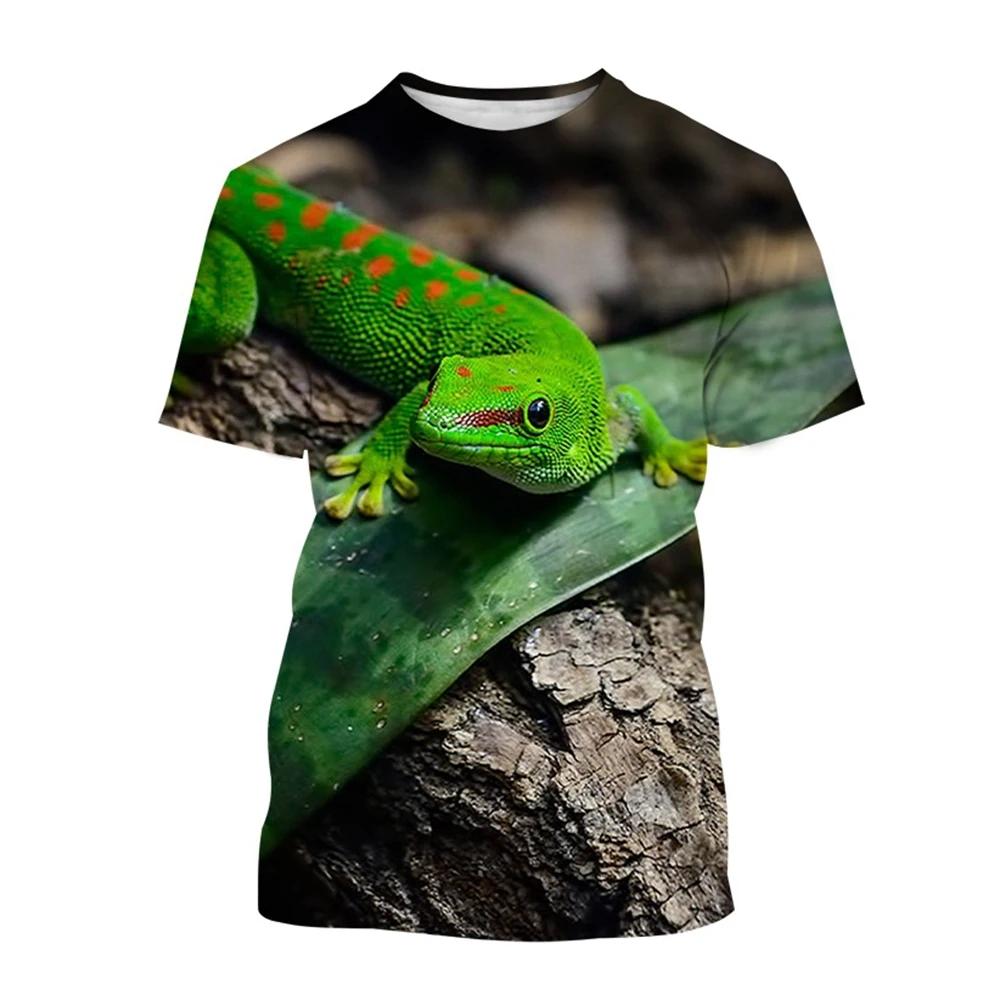 Summer Hot Selling Reptile Lizard Pattern Printed T-shirt Fashion Chameleon Plus Size Hip-Hop Street O-Neck Casual Top