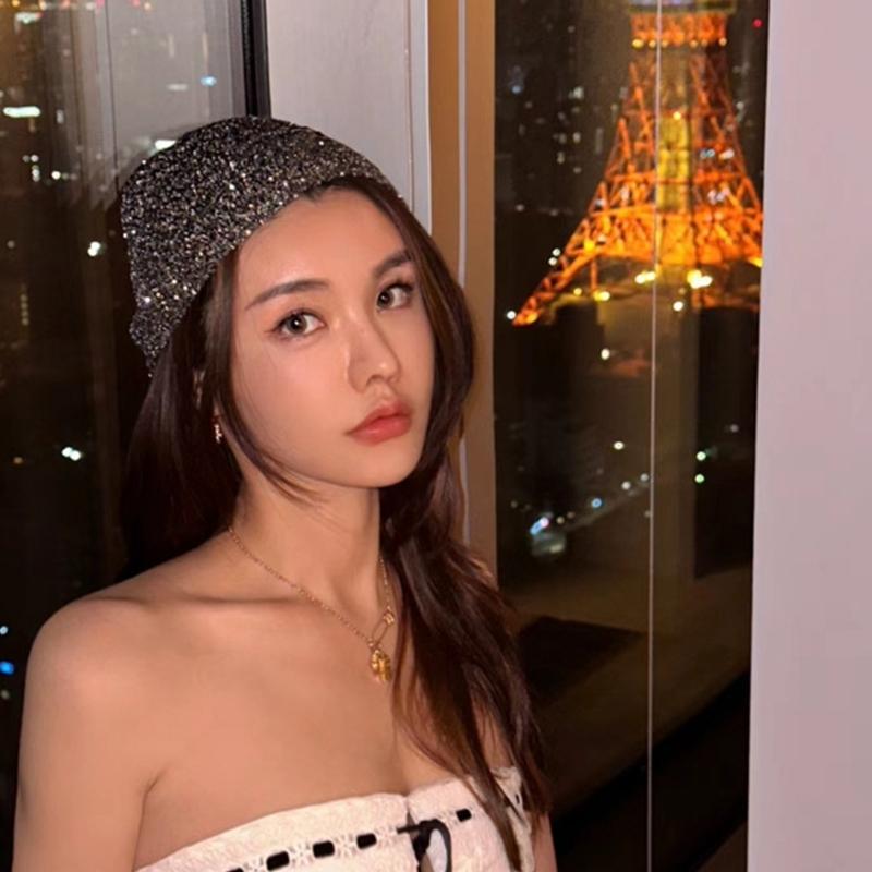 Korean Style Knitted Hat with Glittering Sequins Women Music Festival Skull Hat Bachelorette Party Hat Elegant Beanies