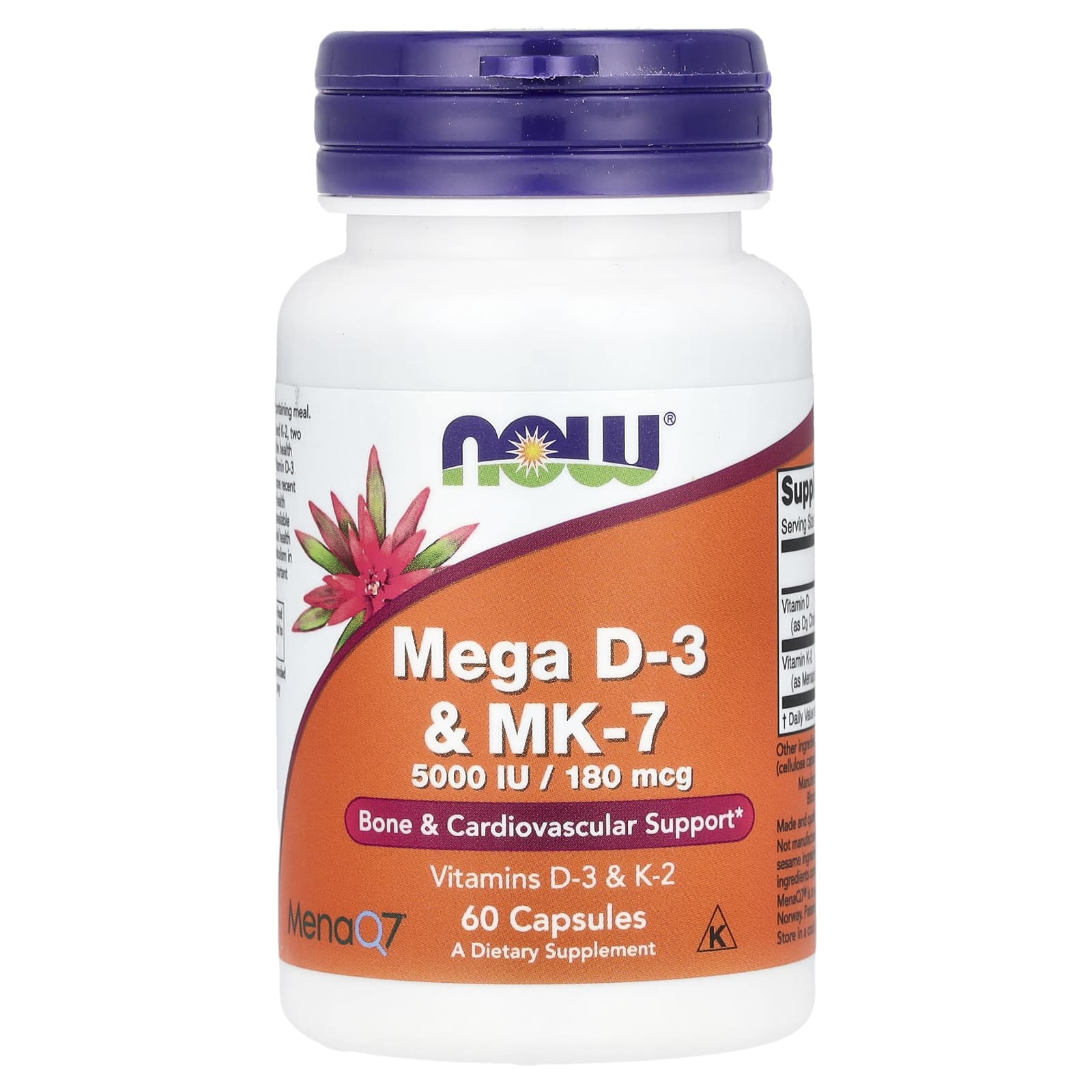 

NOW Foods, Mega D-3 & MK-7, 5,000 IU / 180 mcg, 60 capsules