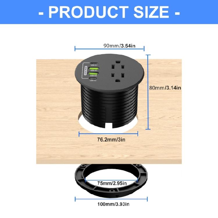 Desk Mounted Power Strips 2AC Outlets 4 USB Port 65W Fast Charging Safety Certifieds Charging Station For Workspaces