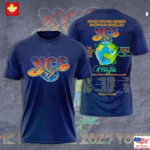 RARE Yes Band The Fragile Tour 2025 Navy T-Shirt Gift Unisex All Size Unisex T-Shirt S