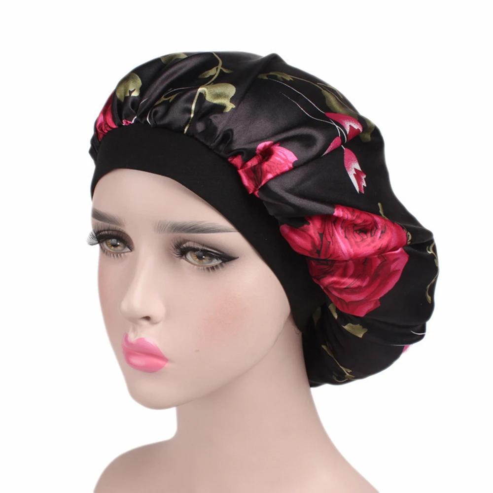 Hair Satin Bonnet For Sleeping Shower Cap Silk Bonnet Bonnet Femme Women Night Sleep Cap Head Cover Wide Elastic Band
