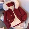Fashion big fur collar plush thickened jacket women's short winter new loose casual cotton clothes