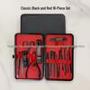 16-Piece Black & Red Grooming Kit: Nail Clippers, Ear Pick, Angled Clippers, Nose Trimmer, Manicure & Pedicure Tools