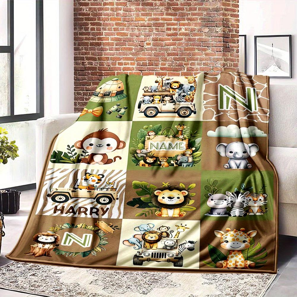 Safari Animals Theme Home Customize Your Name Blankets Comfortable Soft Lightweight Allseason Multipurpose Blanket For Picnics Sofas Offices Beds