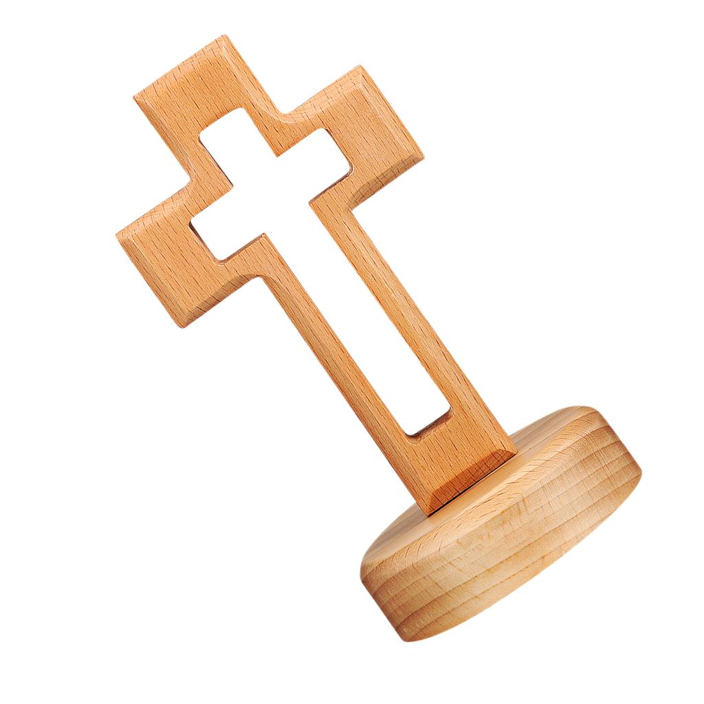 Wooden Cross Ornament Hollow Design Natural Color Standing Wood Cross for Home Church Decoration Religious Gift