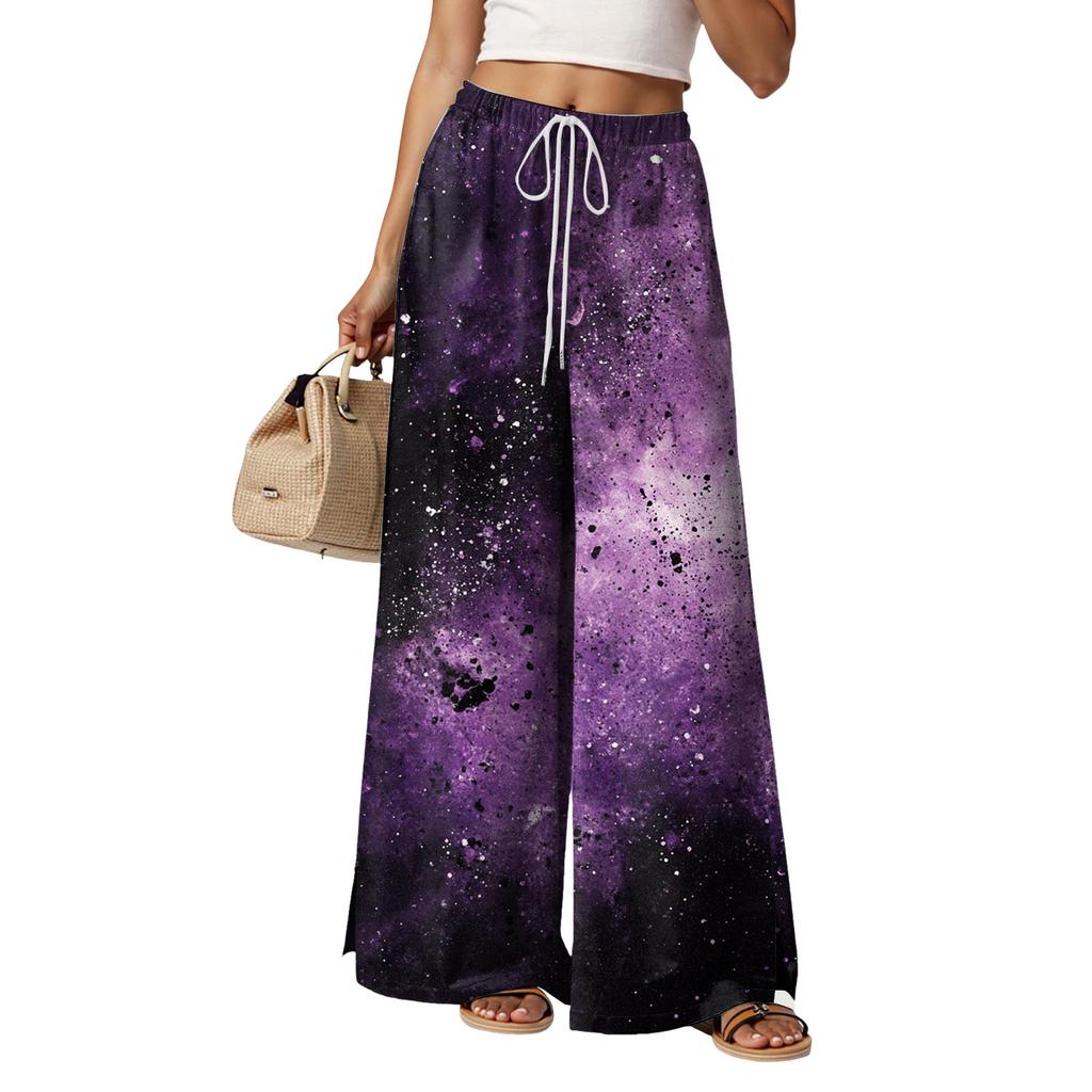 Womens Floral Print Wide Leg Pants Loose Fit Trousers With Two Side Splits Casual Lounge Wear Beach Vacation Outfits 2025
