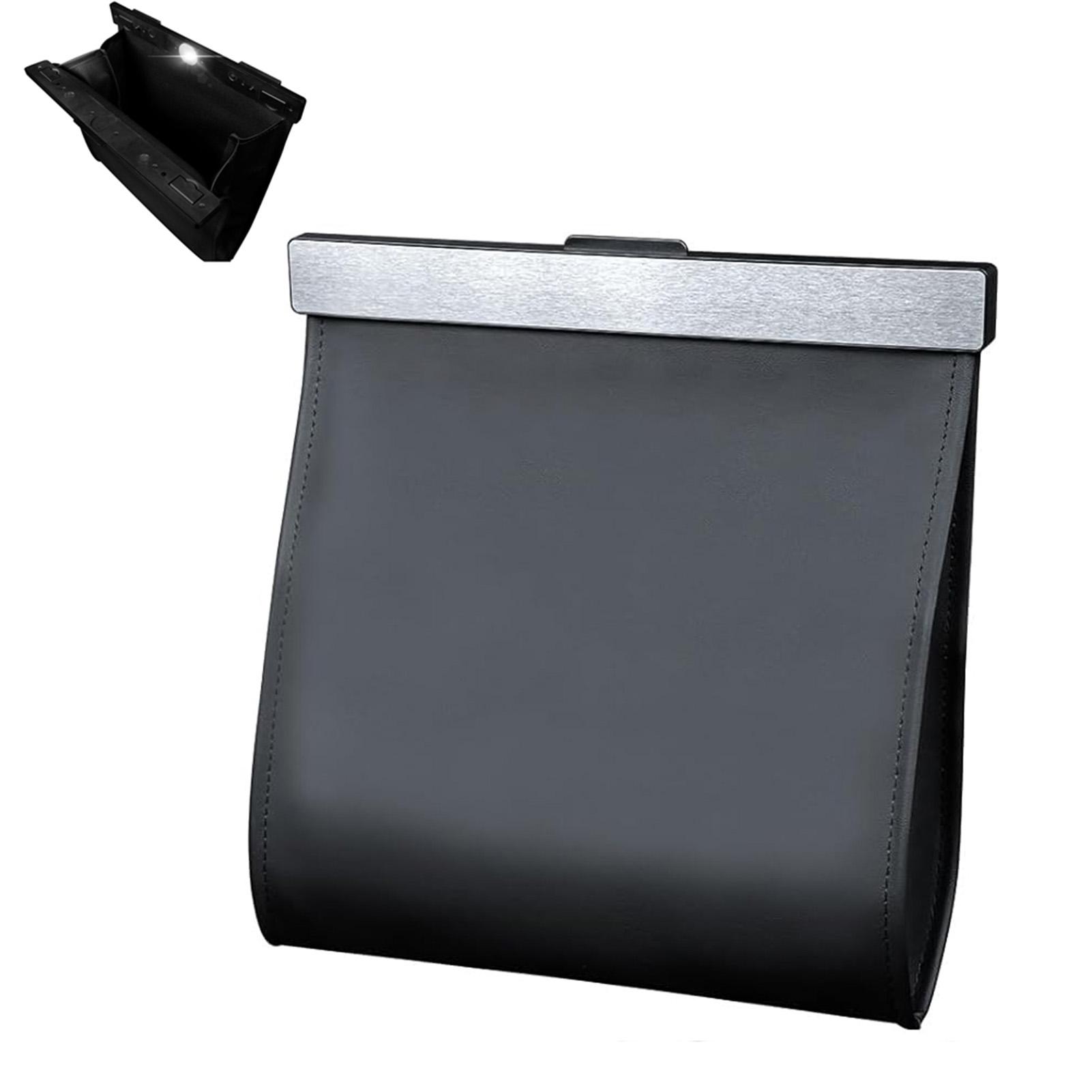 

Car Trash Bag Superior PU Leather with LED Light and Magnet Closure Design Waterproof Vehicle Rubbish Container Garbage Can чёрный