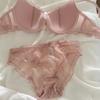 French Lace Women Underwear Sexy Hollow Thin Cup Push Up Bra Fashion Ladies Romantic Lingerie 4 Color Bras With Mesh Panties Set