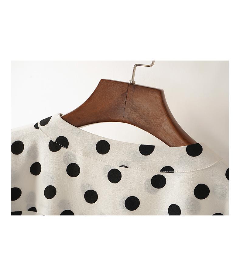 Women's Korean Style Polka Dot Chiffon Long Sleeve Shirt, Trendy White Spring Top