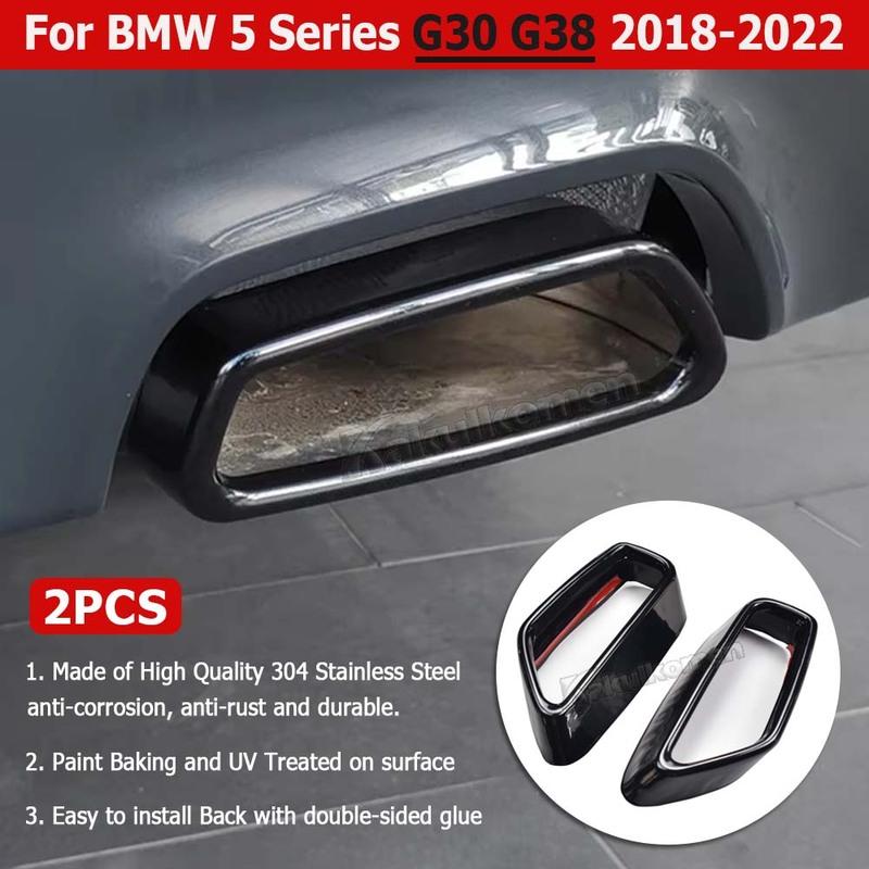 2 Stück Abgasrohr-Abdeckung für BMW 5er G30 G31 2018- Schwarzer Edelstahl Äußere Modifikation Auto Zubehör