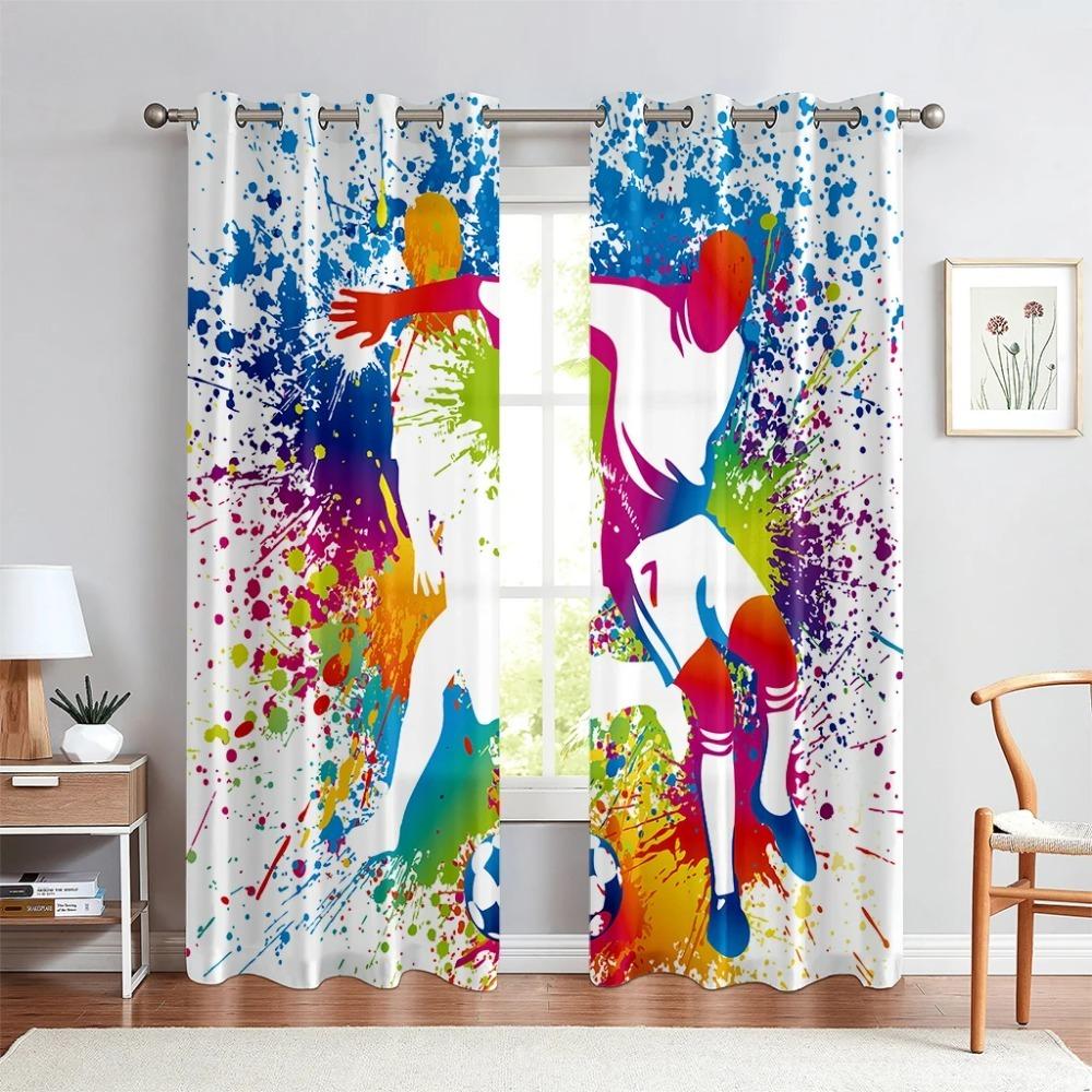 

Football Print Curtains Watercolor Color Sports Boy Kids Room Living Room Kitchen Decoration Window Curtains Can Be Customized 100x140cm