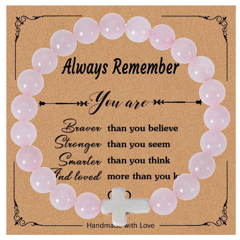 

Pink Zebra Stone Inspirational Cross Bracelet - European & American Style