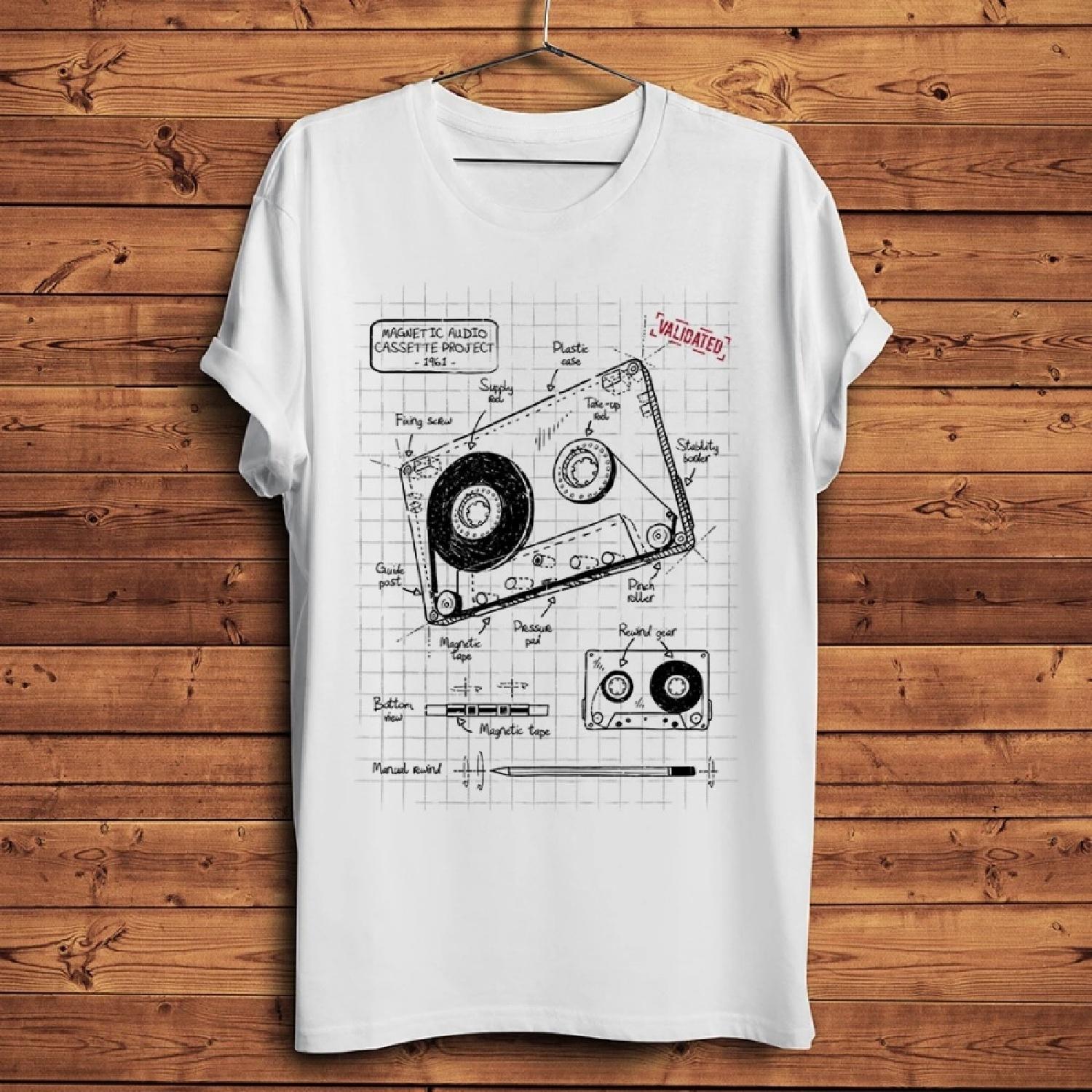 

vintage 80s Cassette tape plan funny T Shirt Men short sleeve Casual Tshirt Homme Unisex Streetware Tee No-sticker print XXXXXL білий