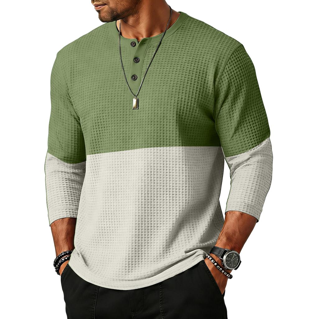 Men's Sports Leisure Waverg Three Pieces Buckle Seven Points Sleeve T-Shirt