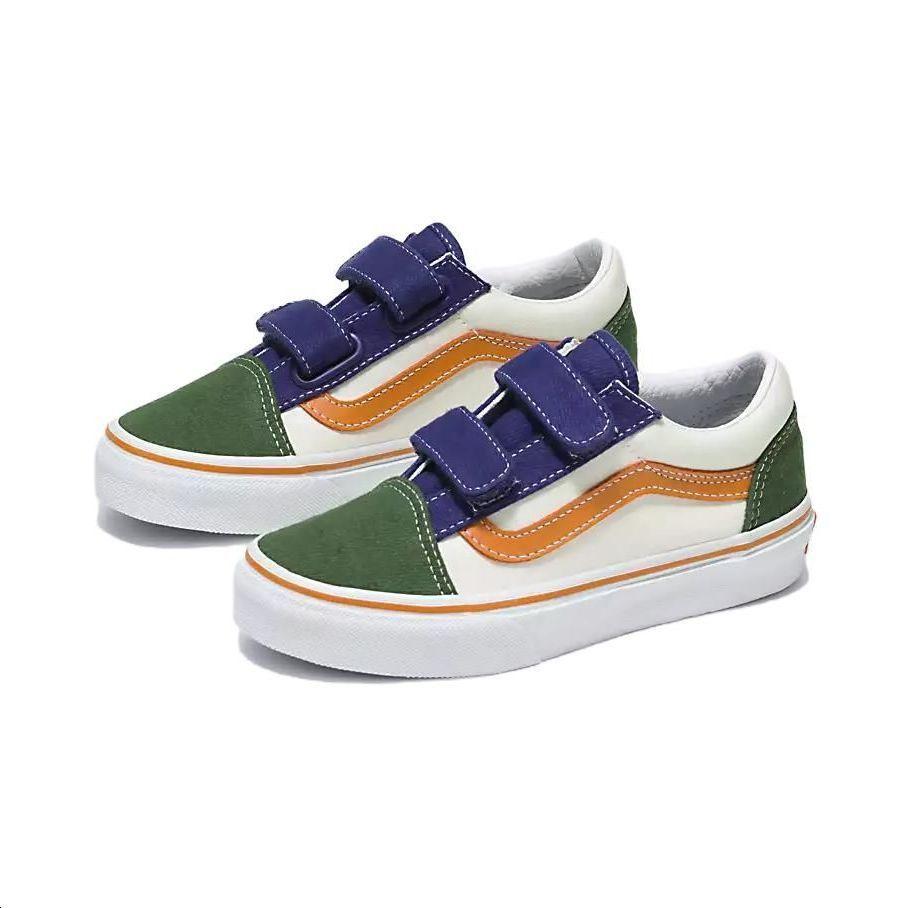 Vans Old Skool V Casual Comfortable Durable Breathable Low Top Kids Skate Shoes Kids sneaker White Green VN0A38HD6GL