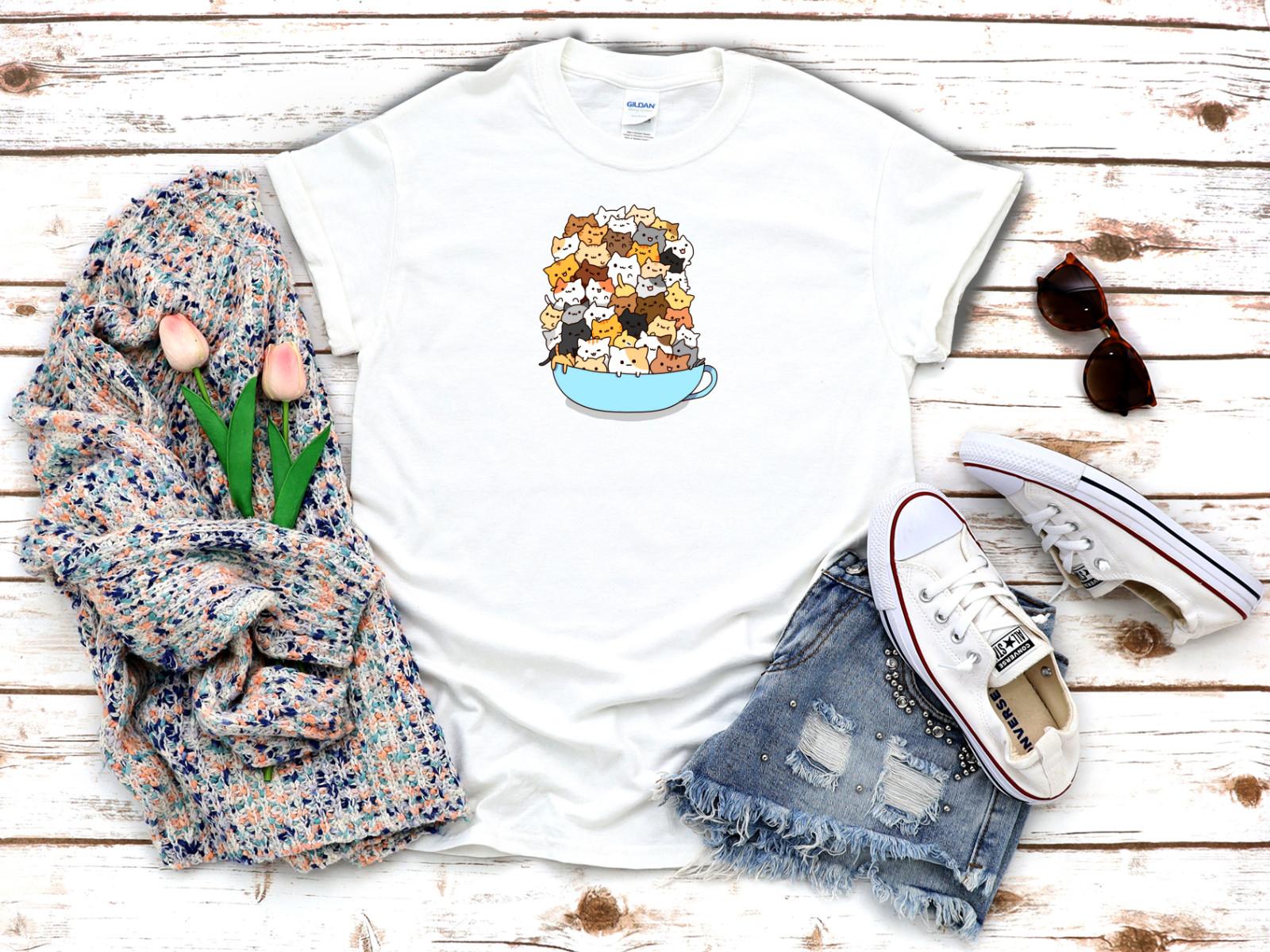 

26 Cup with cats Cute kitten Animal White Women s 3 4 Short Sleeve T-Shirt K520 Unisex T-Shirt M