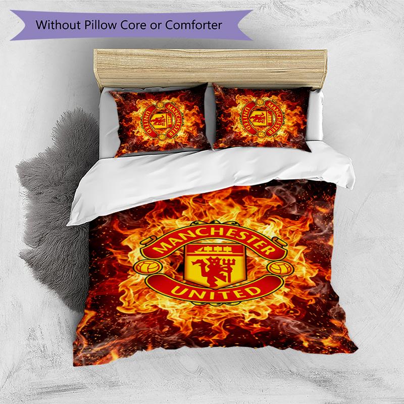 Manchester United FC Printed 3PCS Bedding Set Breathable Duvet Cover with Pillowcases Decorative Bed Linen for Bedroom Home