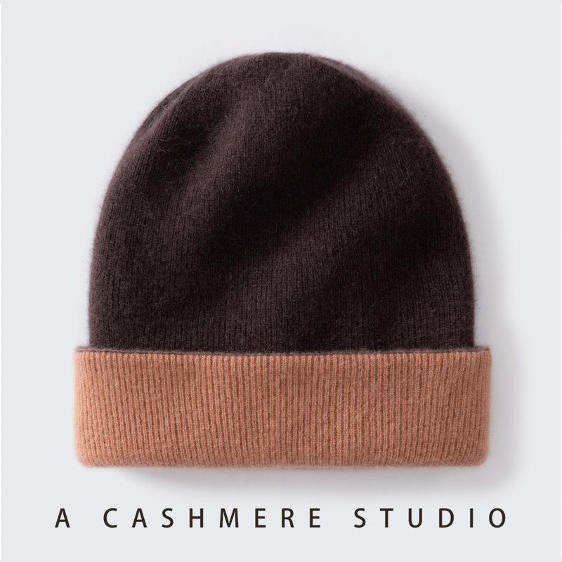 New Cashmere Hat% Pure Cashmere New Color Matching Warm Bag Head Ear Protection Knitted Hat