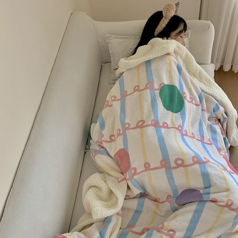 Thickened Lamb & Coral Fleece Cartoon Animation Winter Blanket for Office Nap Air Conditioning Sofa Cover & Kindergarten Use