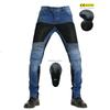 Mens Motorcycle Riding Pants With Mesh Ventilation Anti-Fall Protection Off-Road Street Use Cotton Fabric Black/Blue