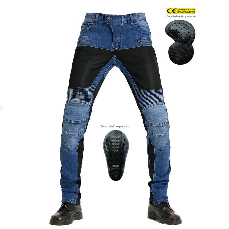 Mens Motorcycle Riding Pants With Mesh Ventilation Anti-Fall Protection Off-Road Street Use Cotton Fabric Black/Blue