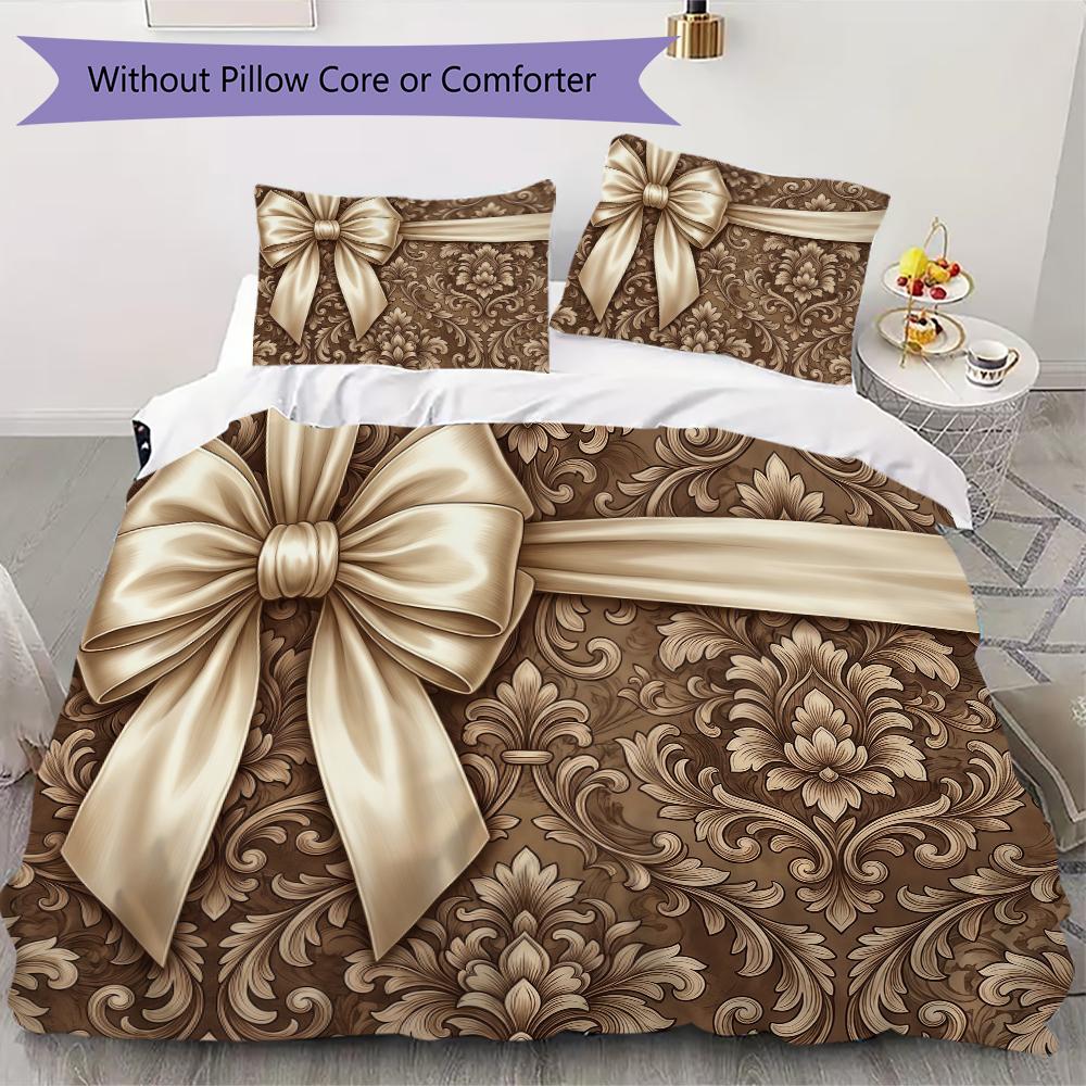 Gorgeous Ribbon Bow Pattern Bedding uilt Set uilt Cover Pillowcase Home Decoration Birthday Gift (1 * duvet cover + 2 * pillowcase without core)