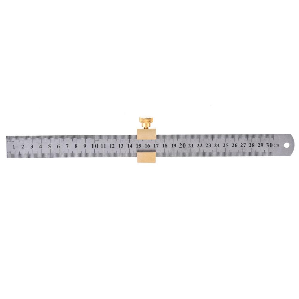 30cm Steel Ruler Woodworking Marking Locator Measuring Tool with Brass Slide Block