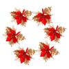 6Pcs Christmas Flower Decorations Artificial Poinsettia Realistic Clips Cloth Floral Brooch Xmas Tree Wreath Ornaments