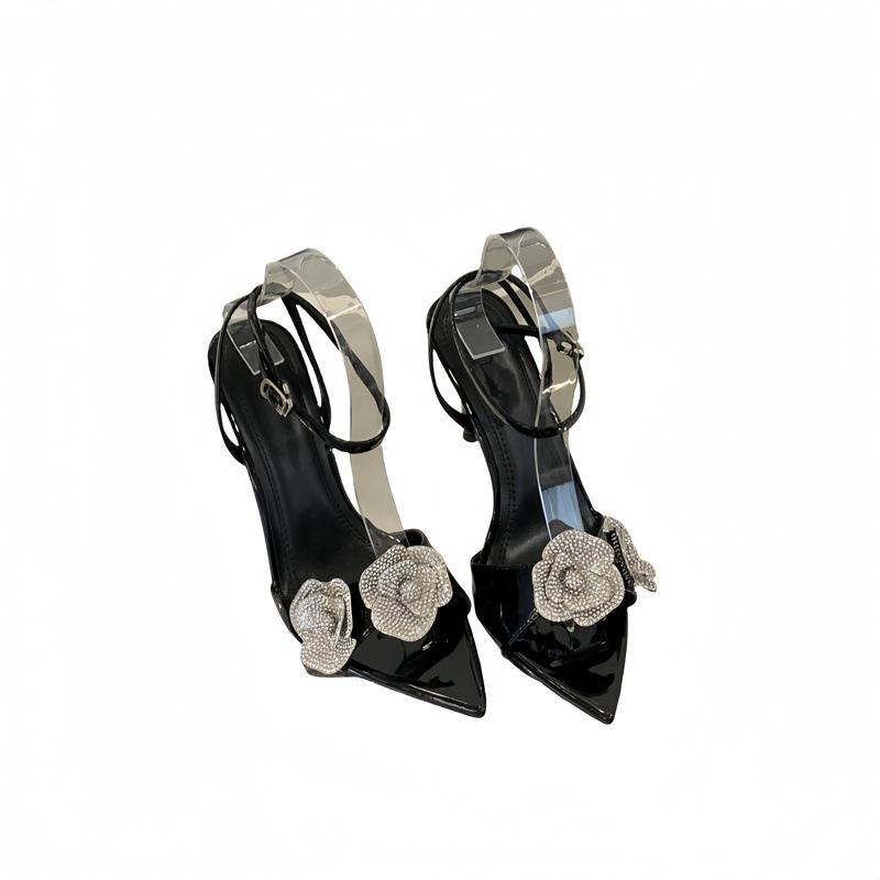 Sandals SummerFeel Rhinestone Flower Women's SummerSocialiteStyle Ankle Strap Sexy Open Toe High Heel