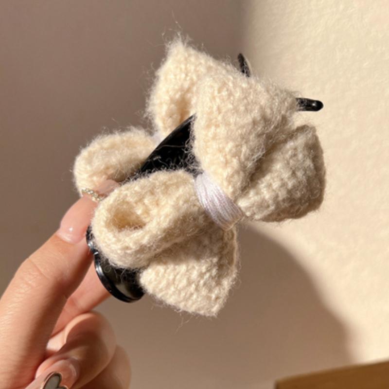 1 Stück Zopfklammer Acryl Wolle Gestrickte Schleife Haarkralle für Damen Fleischbällchen-Kopf Fixierendes Haarstyling-Werkzeug Haaraccessoires