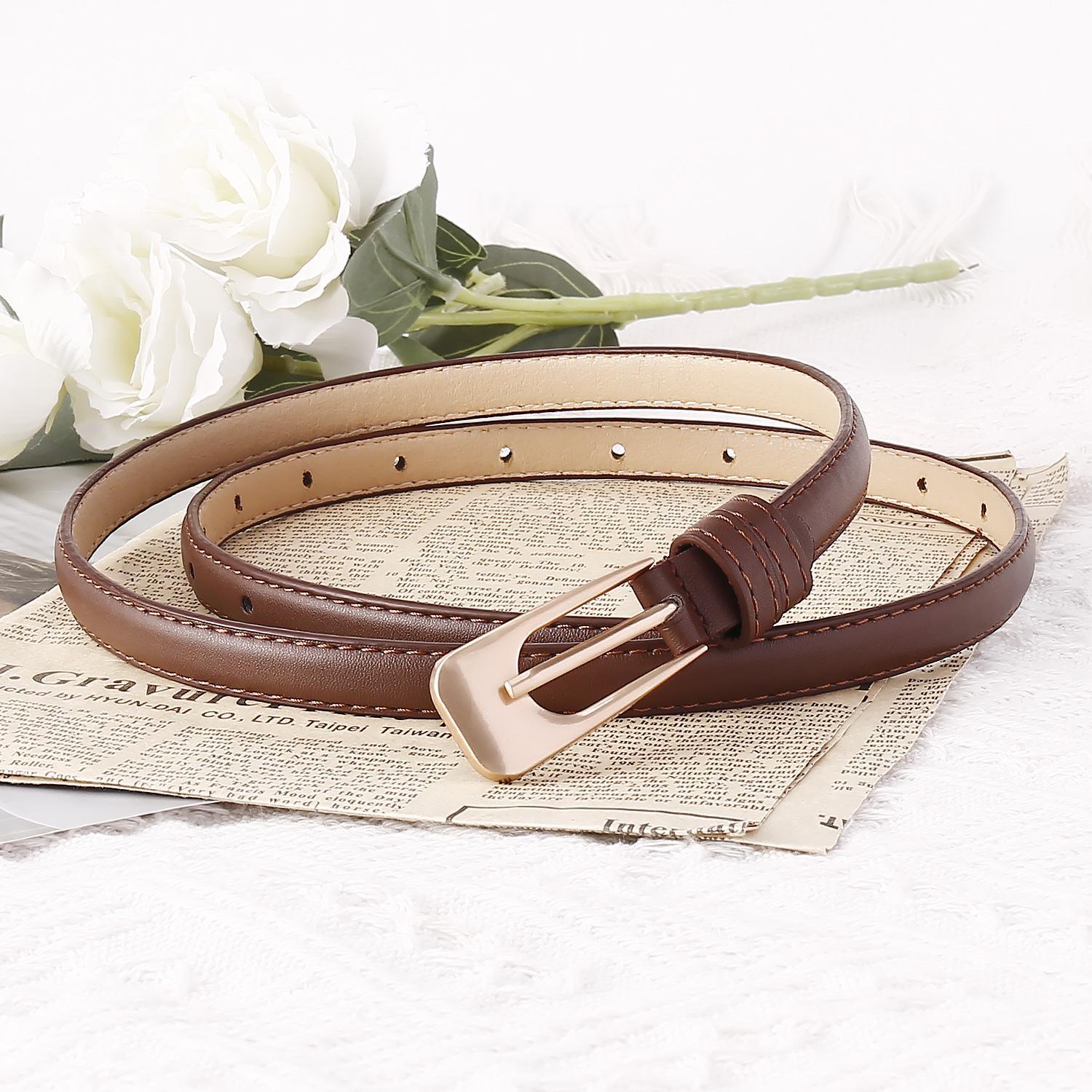 

Женский тонкий ремень с пряжкой-булавкой, внешний пояс, юбка, джинсы, пояс, декоративная одежда в стиле колледжа one size fits all темно-коричневого