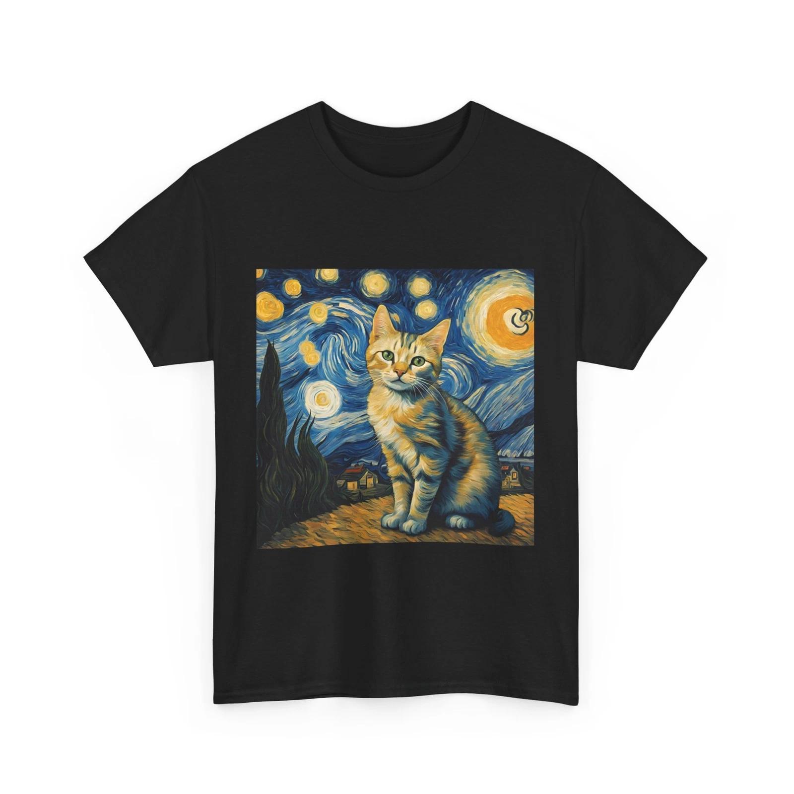 Van Gogh Cat Shirt | Van Gogh Starry Night Cat Shirt | Vintage Black Cat Shirt C 4XL