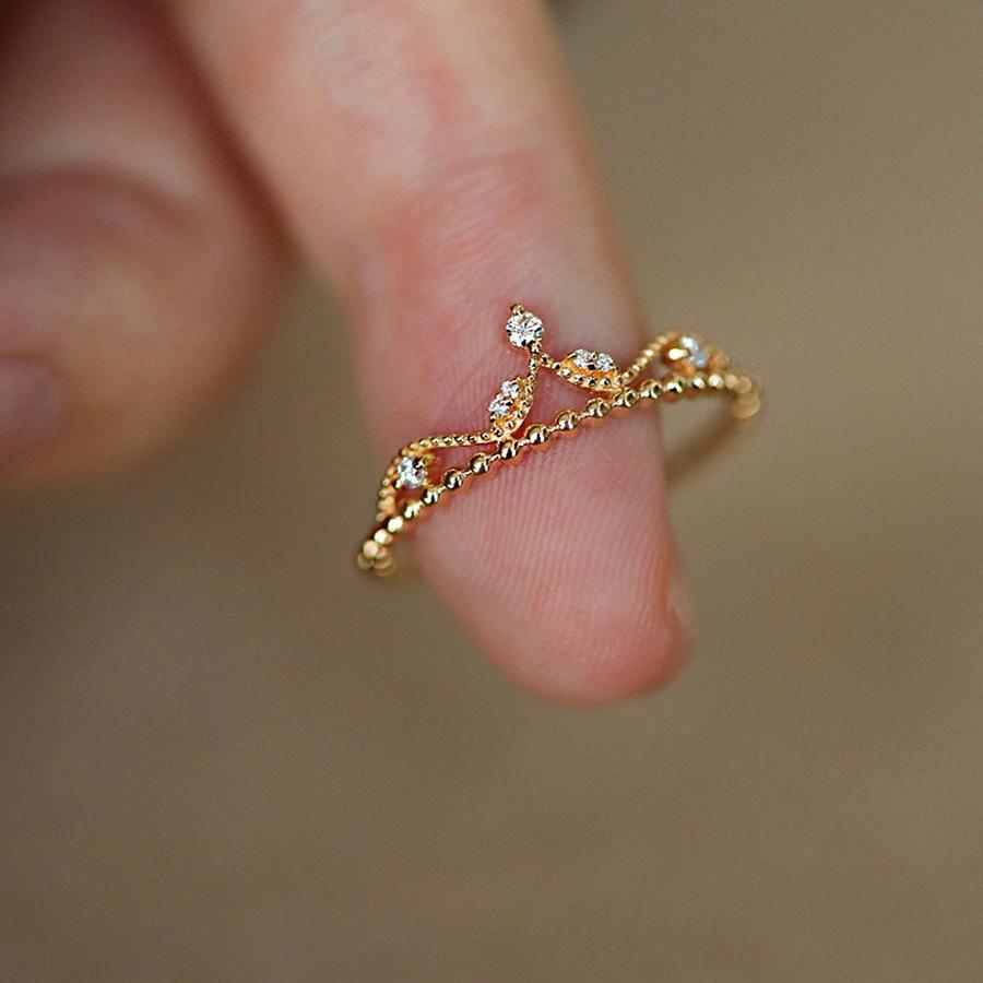 

925 Sterling Silver Plating 18K Gold Light Luxury Crown Zircon Ring for Women Exquisite Sweet Party Wedding Jewelry Accessories 9&silver