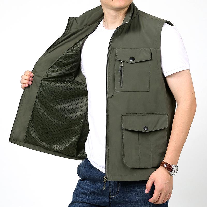 Pánská outdoorová fotografická vesta s mnoha kapsami, Podzim/Zima, Volný střih, Nadměrná velikost, Ležérní pracovní oblečení 9986.