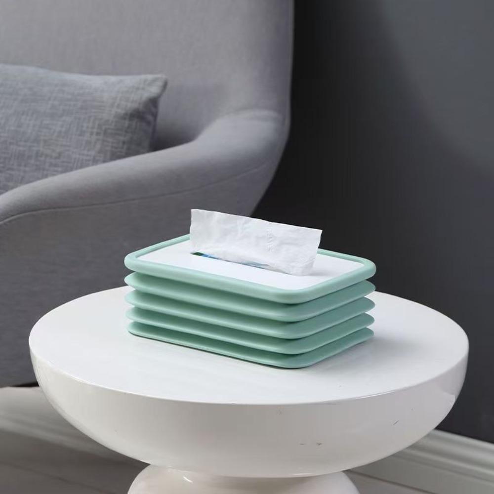 

Silicone Foldable Tissue Box Free-Retractable Large Capacity Tissue Holder Dispenser Green Color Shatter-Proof