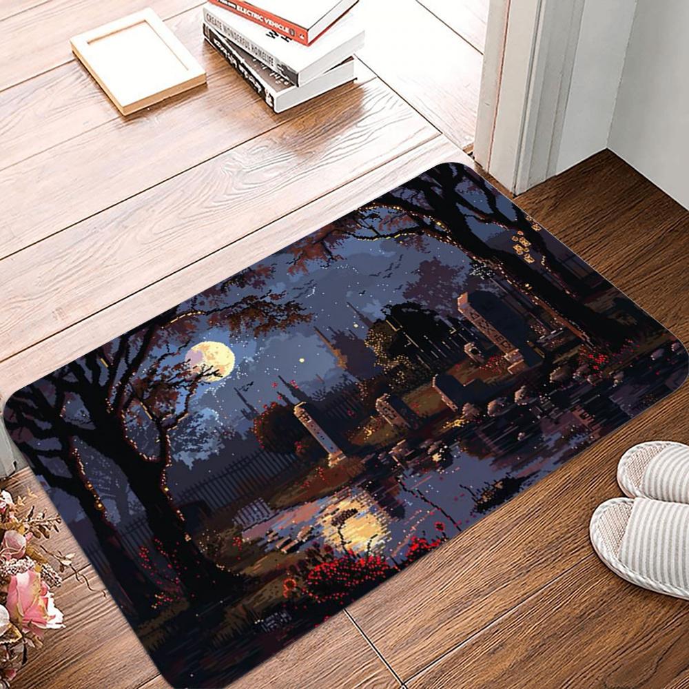 

Halloween Scary Night Doormat Terrifying Pumpkin Cross Cemetery Entrance Doormat Bathroom Non Slip Carpet Halloween Gift 40x60cm