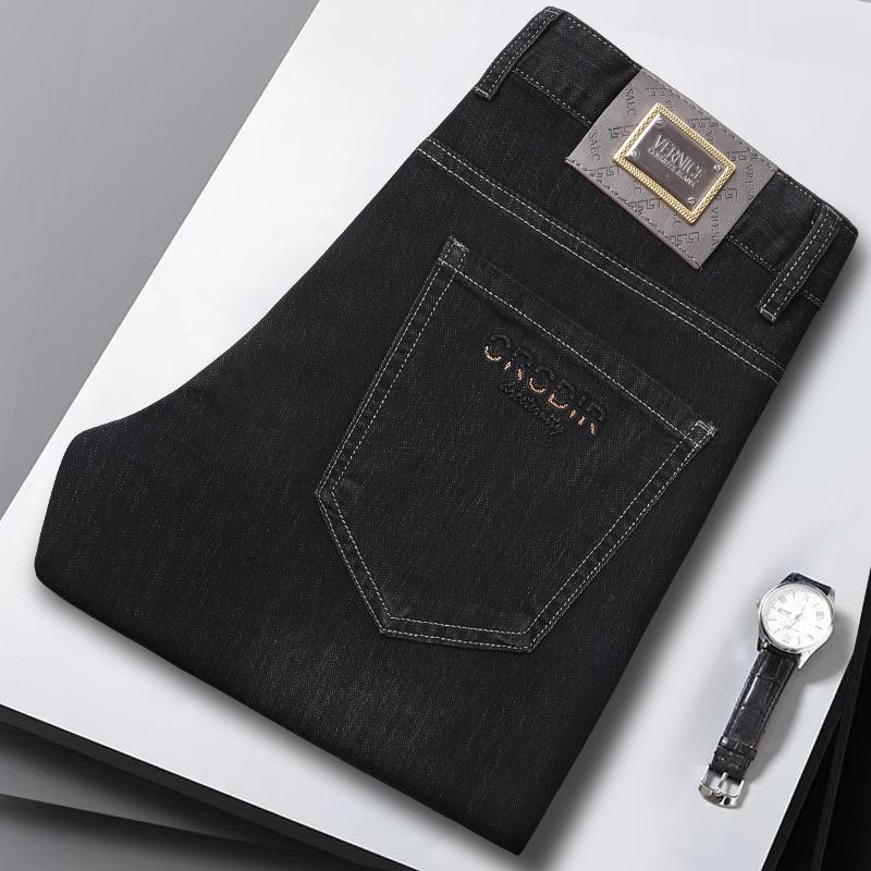 

Легкие мужские джинсовые брюки для весны/лета со средней посадкой, прямые, деловые, тянущиеся, повседневные 33 чёрный