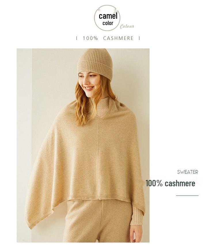 Women's 100% Pure Cashmere Shawl - Autumn Winter Fashion Pullover Knit Outerwear Cloak