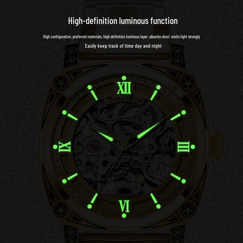 Švýcarské pánské luminiscenční vodotěsné automatické mechanické náramkové hodinky