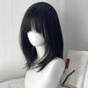 Y2K Perücke für Damen Schwarz Mittel-lang Glattes Haar Natürliche Simulation Tägliche Perücke mit Pony Kurzes Haar Bob Perücke