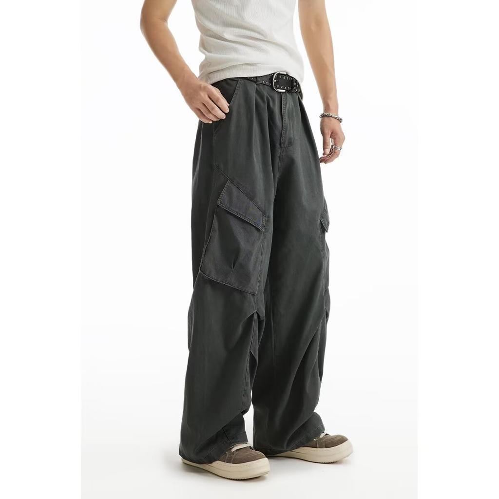 American retro wide-leg pants deconstruction design overalls men's and women's loose casual pleated straight vertical pants
