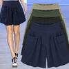 Women Fashion Summer Loose Casual Shorts Elastic Waist Beach Shorts Solid Color Breathable Wide Legs Pants