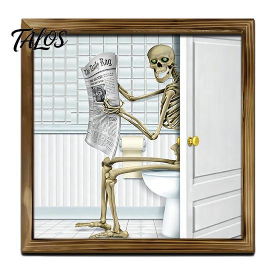 Removable PVC Wall Art Halloween Skeleton Art, Funny Bathroom Toilet Decal with Ghost Clown, Skull Decor for 2D Wooden Sign, Spooky Waterproof Sticker